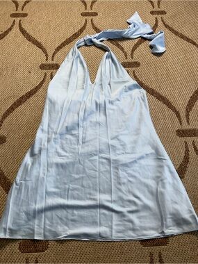 Wild fable Light Blue Halter Chemise with Tie Neck - Women's dress